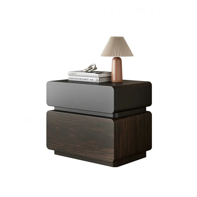 منضدة جديدة من الخشب الصلب الراقية، طاولة بجانب السرير من الجلد المحبب باللون الأسود من خشب الجوز، خزانة تخزين بسيطة وحديثة GN253BY #6