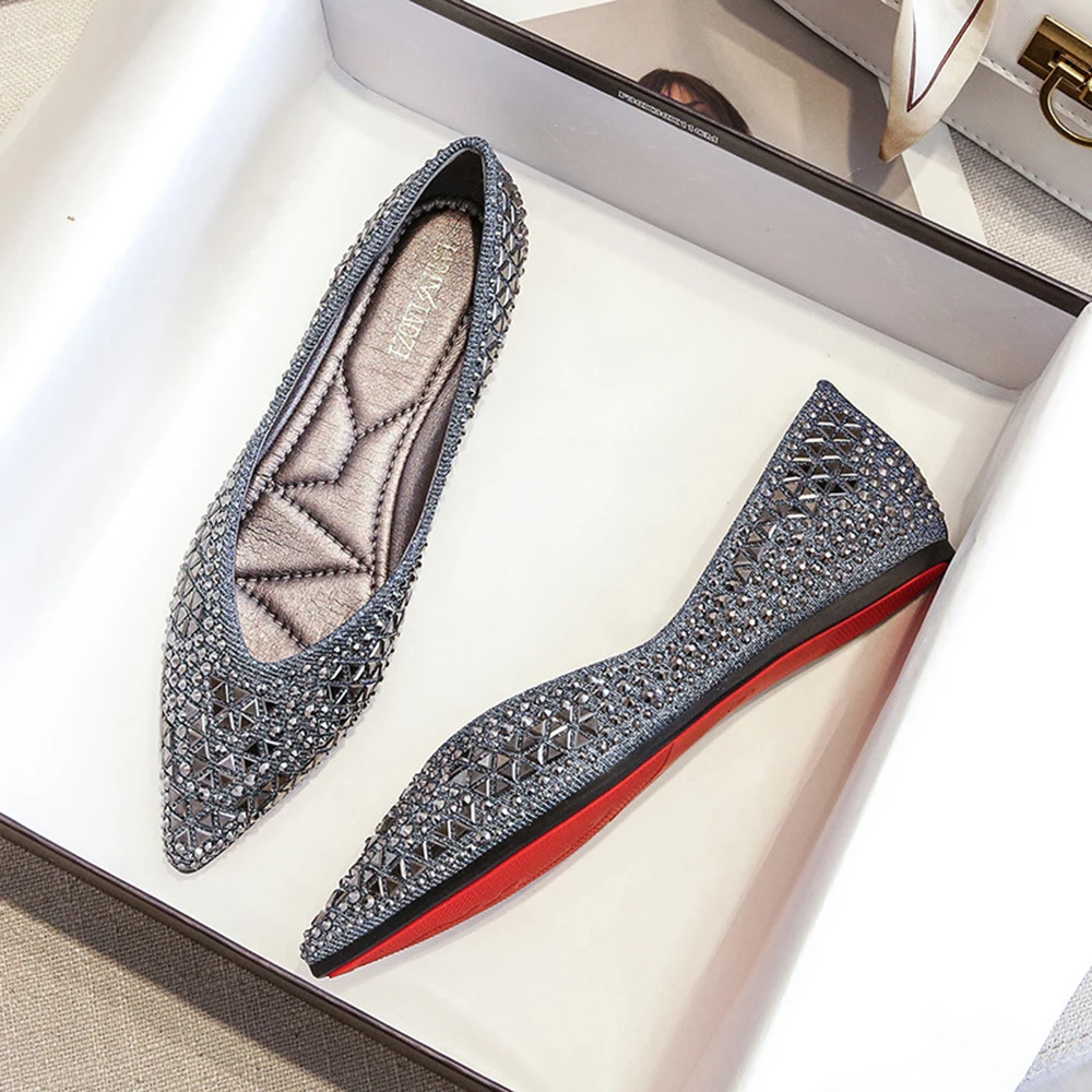 

Летние женские туфли больших размеров, модные туфли без каблука, женские мюли с стразами, дизайнерские женские лоферы с острым носком
