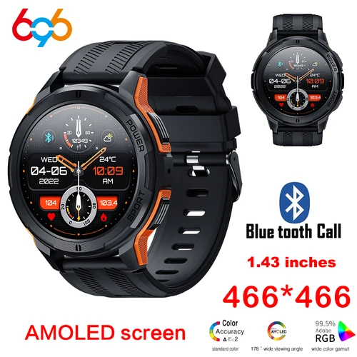 Imagen 1 del producto Relojes inteligentes C25 para hombres pantalla AMOLED 1,43 ""1ATM Monitor de ritmo cardíaco impermeable reloj inteligente deportivo llamada de diente azul Fitness para mujeres