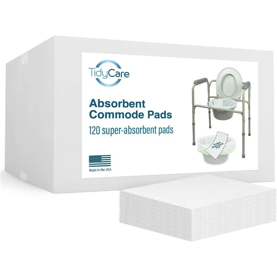 

Bedside Commode Absorbent Pads for Portable Toilet Chair Bucket and Bedpan | Value Pack of 120 Disposable Commode Pads for Adul