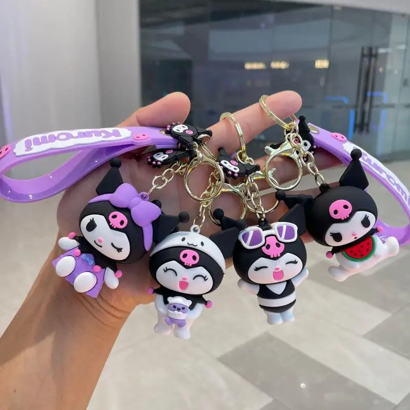 Llavero Kawaii Sanrio Kuromi, muñeco de Anime, juguetes de Pvc, colgante para mochila, llavero de coche, accesorios para bolso, regalo de vacaciones para niños