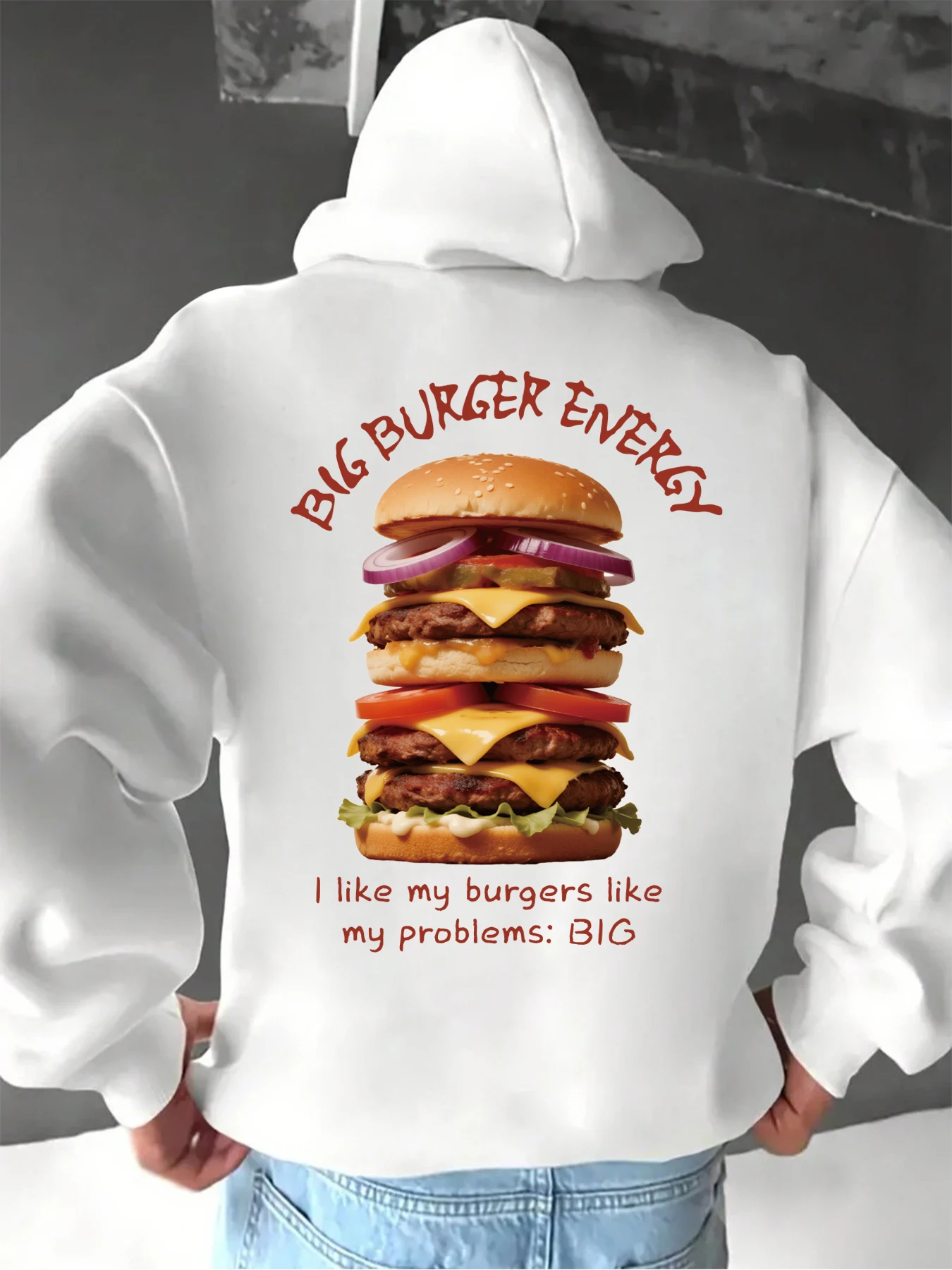 لذيذ كبير برغر الطاقة يطبع الرجال هوديي لينة جيب الشارع الشهير Harajuku عادية هودي كل مباراة الصوف للجنسين الملابس #1