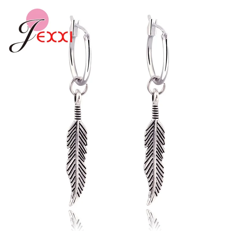 Authentic 925 Sterling Silver Vintage Feather Wings Drop Earrings for Women Ball Party Accessories Jewelry Fast Ship