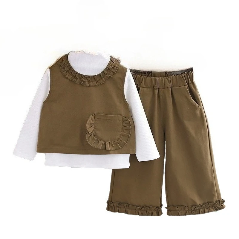 

New Spring Autumn Baby Clothes Children Girls Vest Long Sleeved T-Shirt Pants 3Pcs/Sets Kids Clothing Set Infant Casual Costume