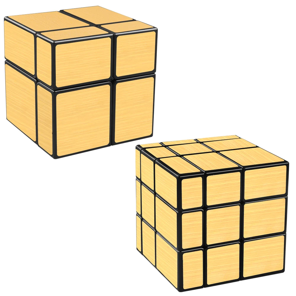 Shengshou Mirror Speed Cube Set 2x2 3x3 Mirror Blocks Bundle 2x2x2 3x3x3 Magic Cube Golden Puzzle Toys for Kids Adults Students