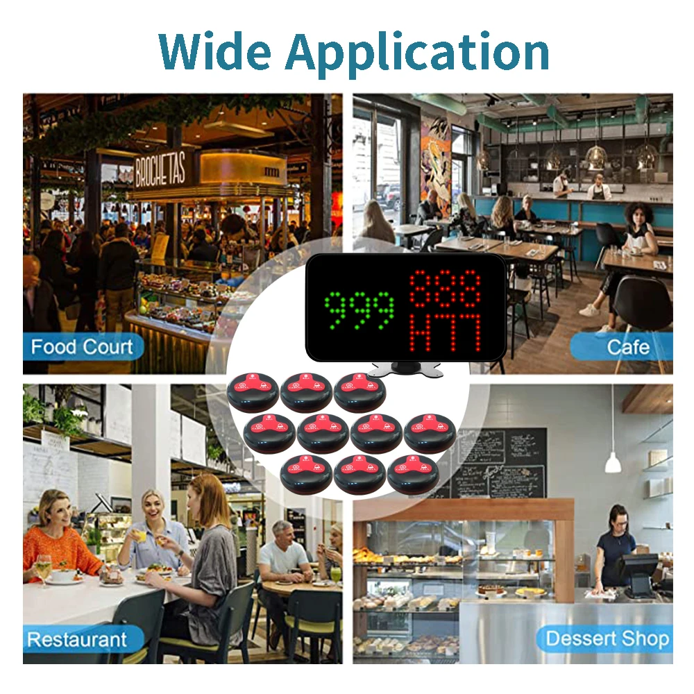 Botón de buscapersonas inalámbrico para invitados de restaurante profesional, llamar camarero,timbre camarero,reloj de llamada de camarero, receptor, sistema de llamadas de servicio Beeper