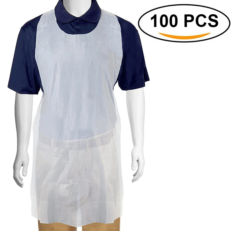 100PCS Disposable Kitchen Aprons Plastic Waterproof Apron Individually Packing Gowns For Men Women Kitchen Protection Accessorie