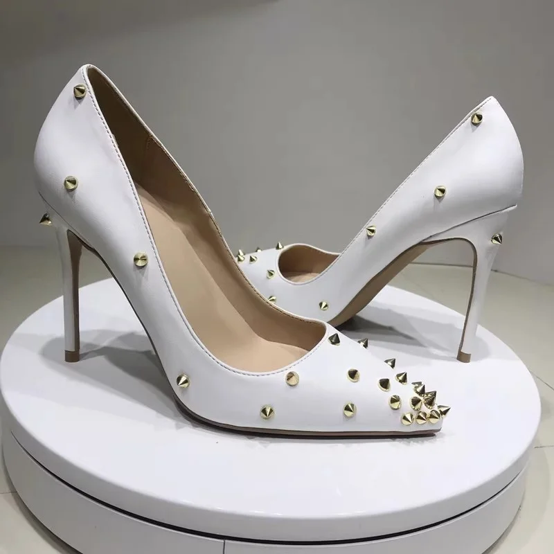 Women's high-heeled party shoes with spikes, pointed high heels, slender high heels, riveted high heels, cabbage neutral shoes