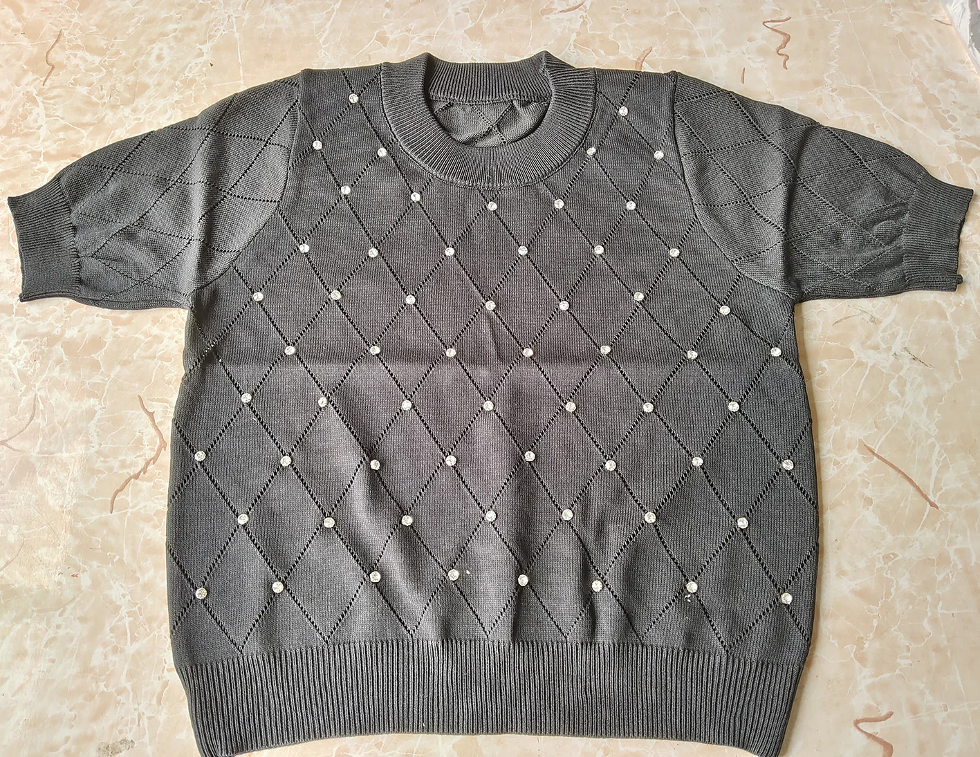 Spring for Women Crop Tops Korean Style Retro T-Shirt Knitting Short-sleeved Elastic Tee Shirt