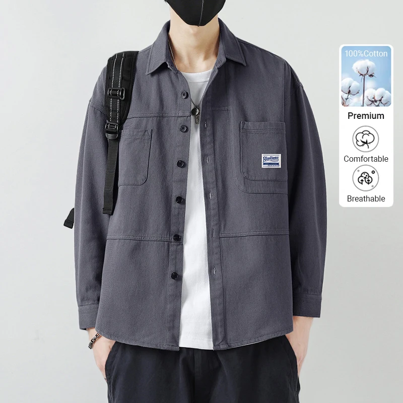 

Мужская рубашка-куртка в американском стиле, плотная, из хлопка, рабочая одежда, с эффектом потертости, модный кардиган, можно носить как нижний слой.