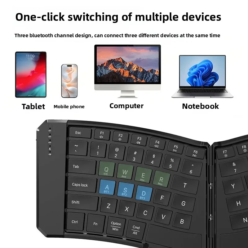 

Portable Lightweight Folding Bluetooth Keyboard C- Port Universal for Three Systems New Home Model Computer Office Equipment