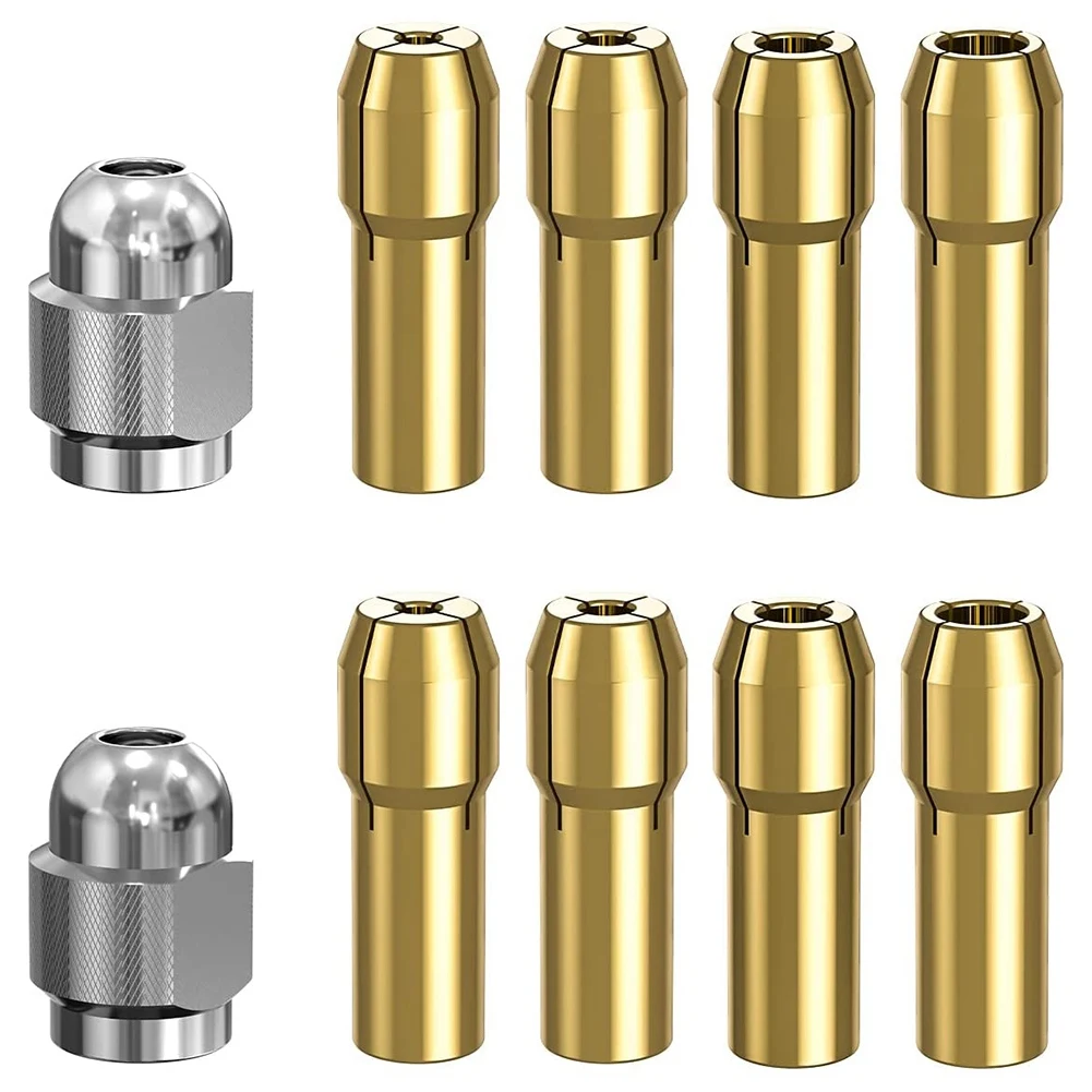 10Pcs Brass Collet for Dremel, Replacement 4485 Quick Change Rotary Drill Nut Tool Set with Two Metal Change Collet Nut