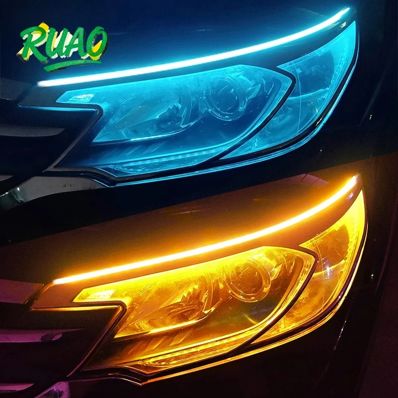 

2pcs LED DRL Car Daytime Running Light Flexible Waterproof Strip Auto Headlights White Turn Signal Yellow Brake Flow Lights 12V