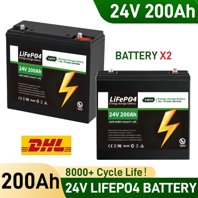 

【DHL FAST DELIVERY】New LiFePo4 24V 200Ah lithium iron phosphate battery Built-in 200A BMS,for Solar Marine Overland Off-Grid use