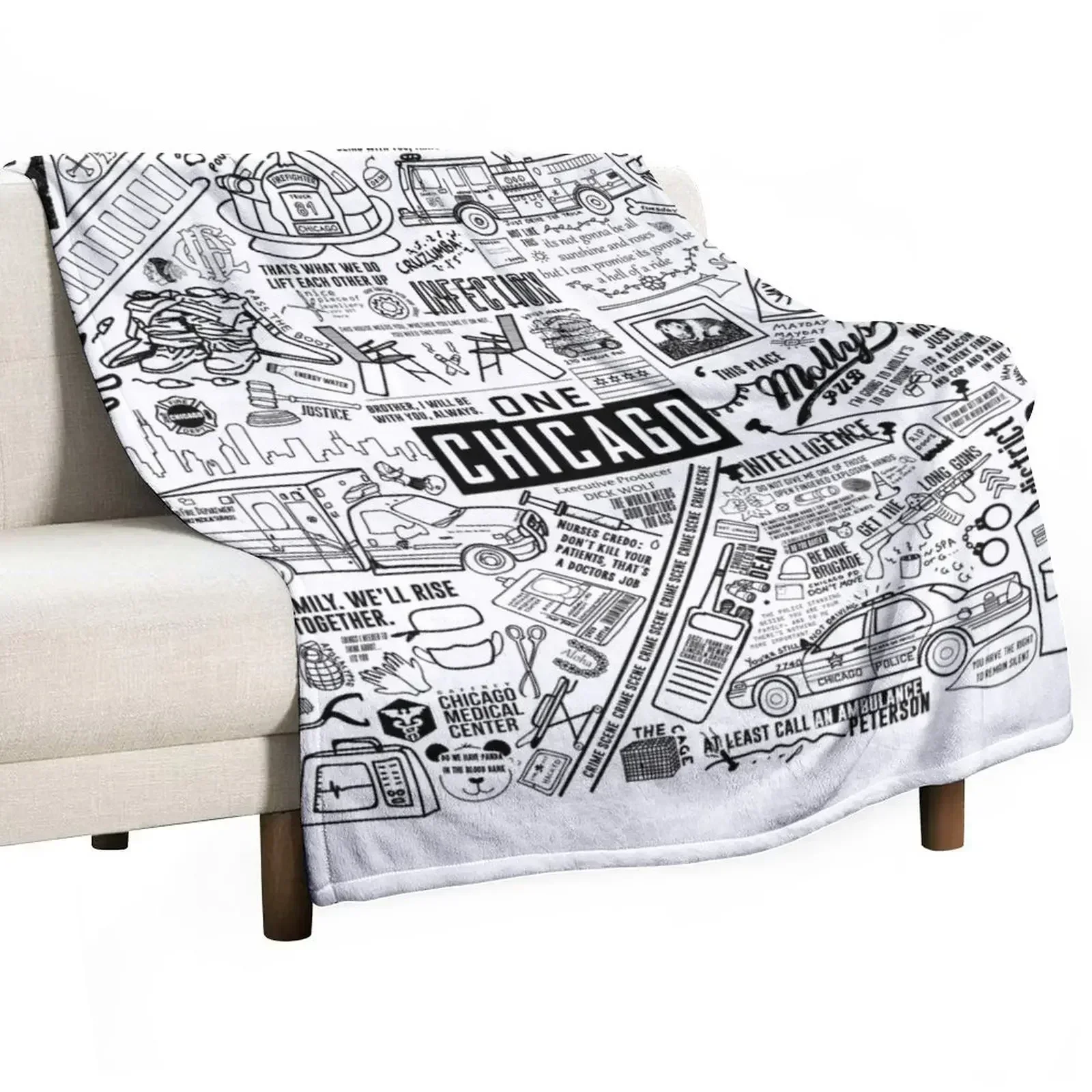 ONE CHICAGO COLLAGE Throw Blanket Sofa Quilt Retros Polar Blankets