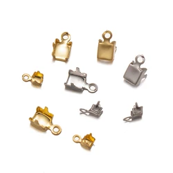 50pcs Fold Over Crimp Beads Clasps Cord End Caps Ribbon Leather Clip Foldover For DIY Necklace Connectors Jewelry Making Charm