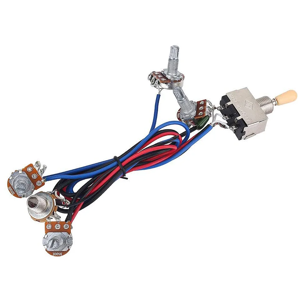 Electric Guitar Wiring Harness Kit, 2T2V 3 Way Toggle Switch 500K Pots&Jack Guitar Replacement for Les Paul LP Guitar