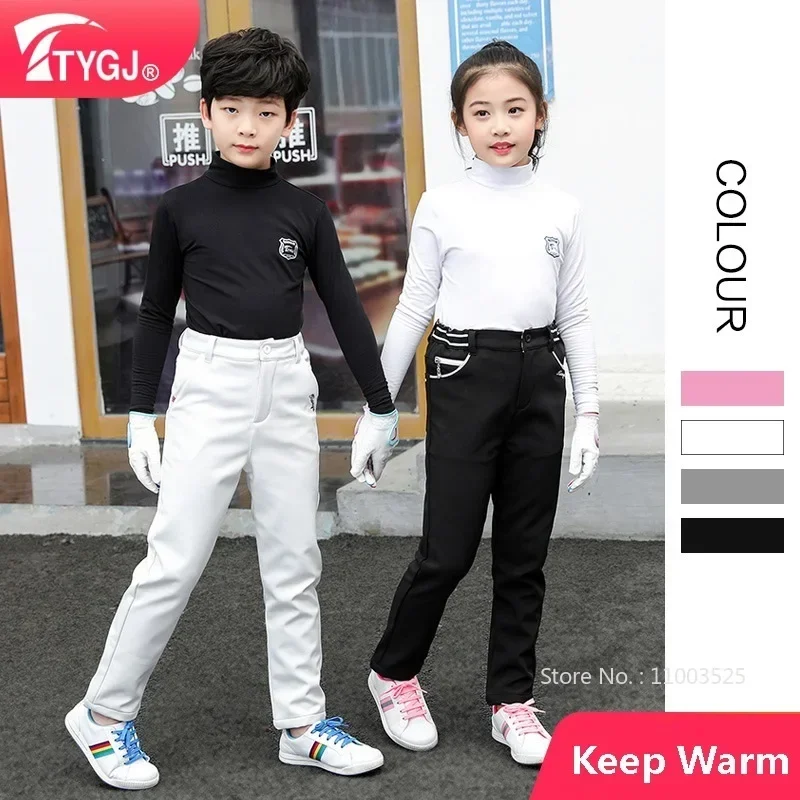 TTYGJ Boys Girls Velvet Golf Shirt Children Warm Long Sleeve Golf T-shirt Kids Soft Stand Collar Tops Autumn Winter Sport Wear