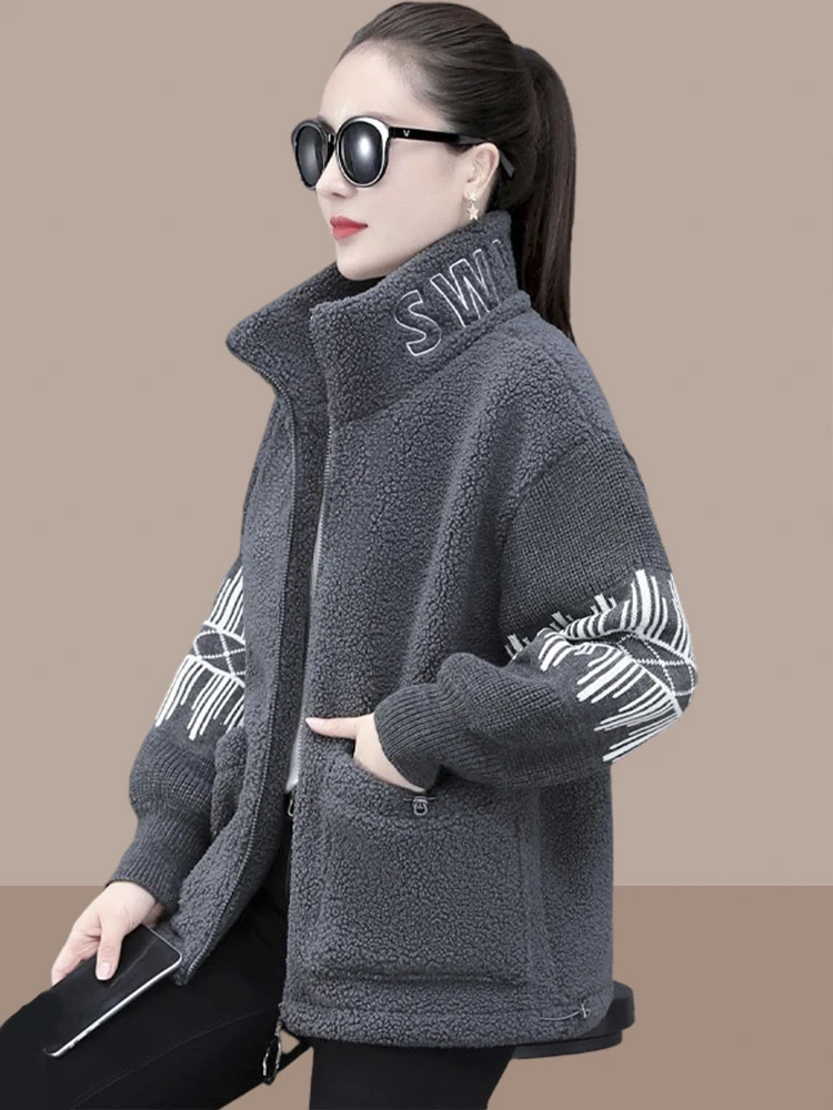 

Корейская женская куртка-пальто из овечьего меха на флисовой подкладке, утепленная, свободного кроя, теплая повседневная верхняя одежда для женщин, осень-зима, новинка