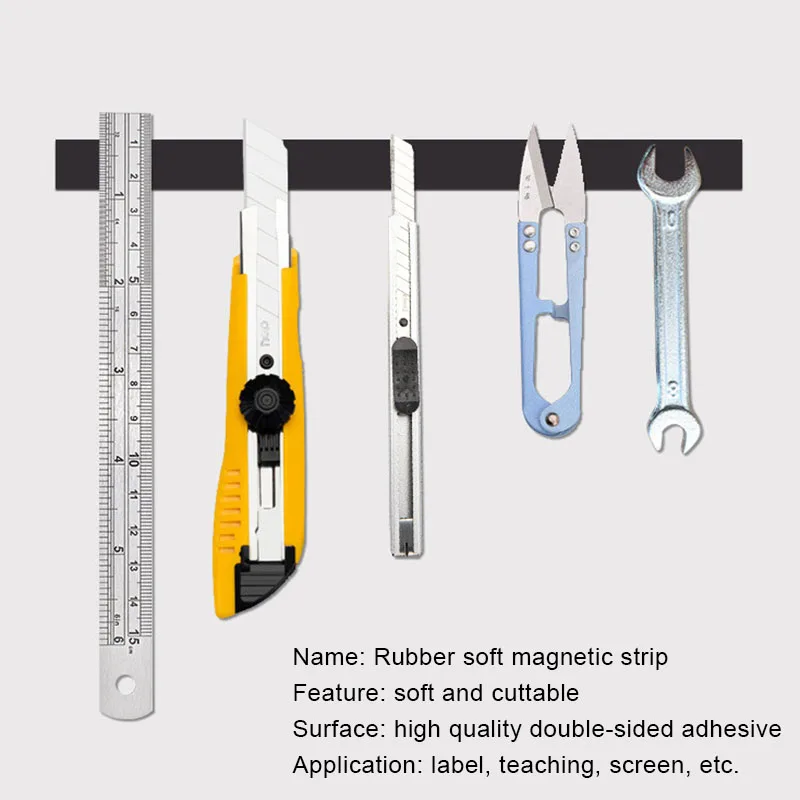 1/5/10 medidor de tira magnética de borracha autoadesiva 10*1 15*1 20*1 30*1mm fita de borracha geladeira tira magnética flexível para casa