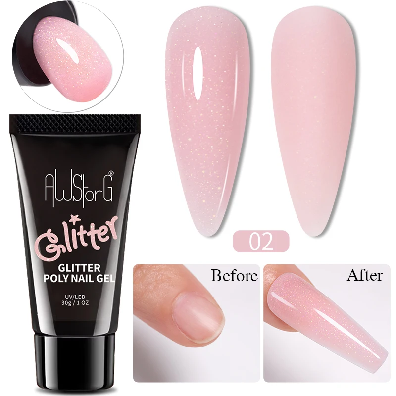 30g Quick Poly Glitter Extension Gel Nagellack Nude Milch Weiß Farbe Finger Verlängern Acryl Kristall Konstruktion Hartgel
