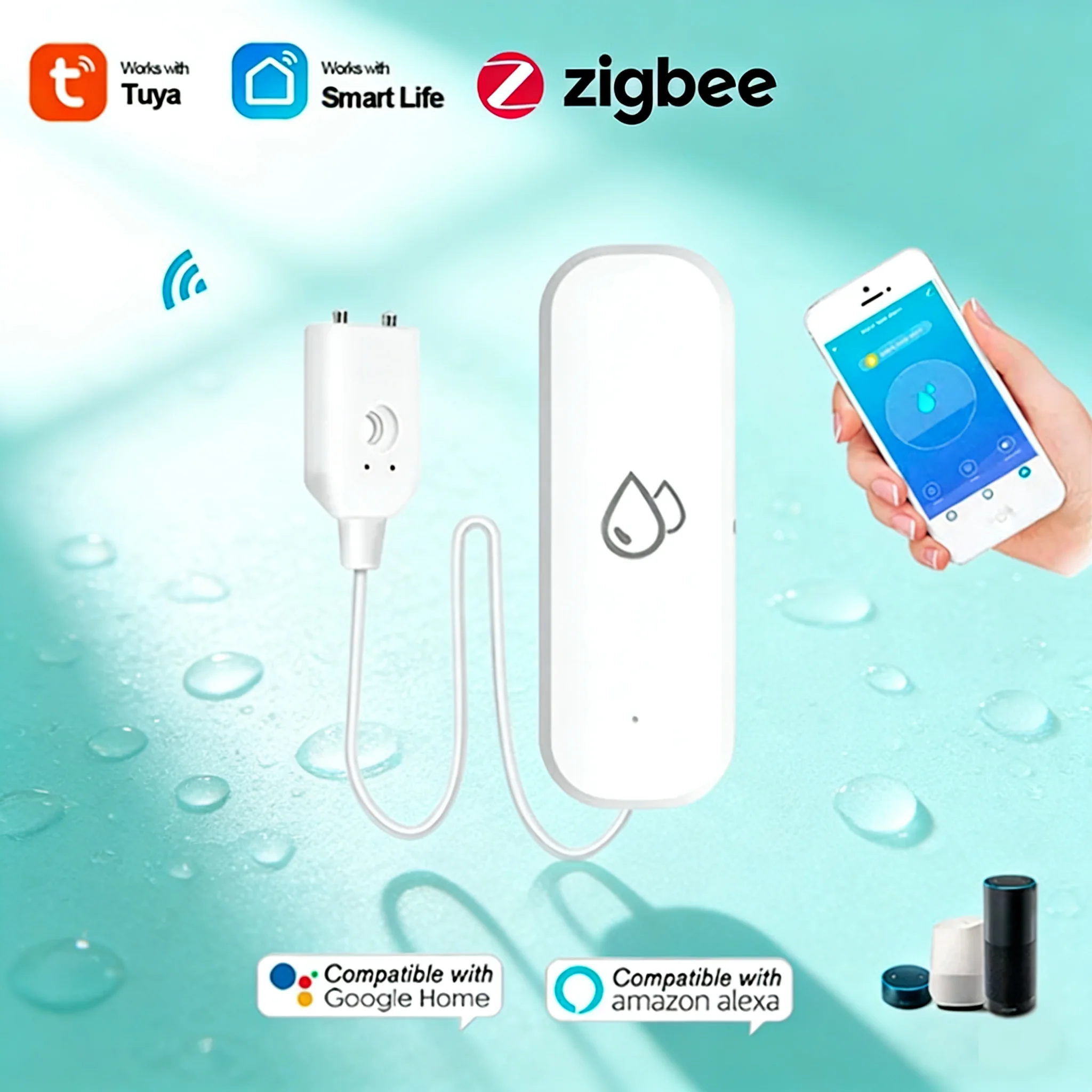 

Датчик протечки воды Tuya Zigbee, детектор затоплений, сигнализация об переливе воды через приложение Smart Life, система безопасности для дома, оповещение о протечке воды