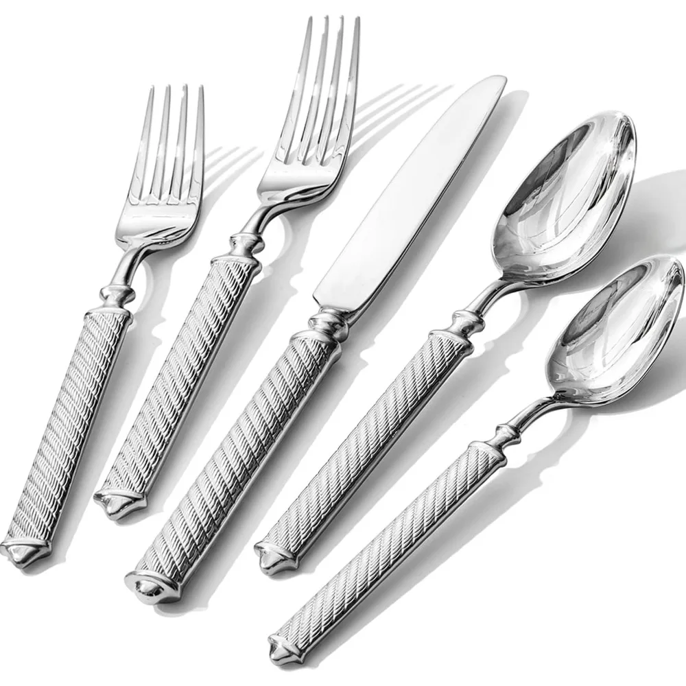 

Retro Style 40-Piece Silverware Set with Textured Handles, 18/10 Stainless Steel
