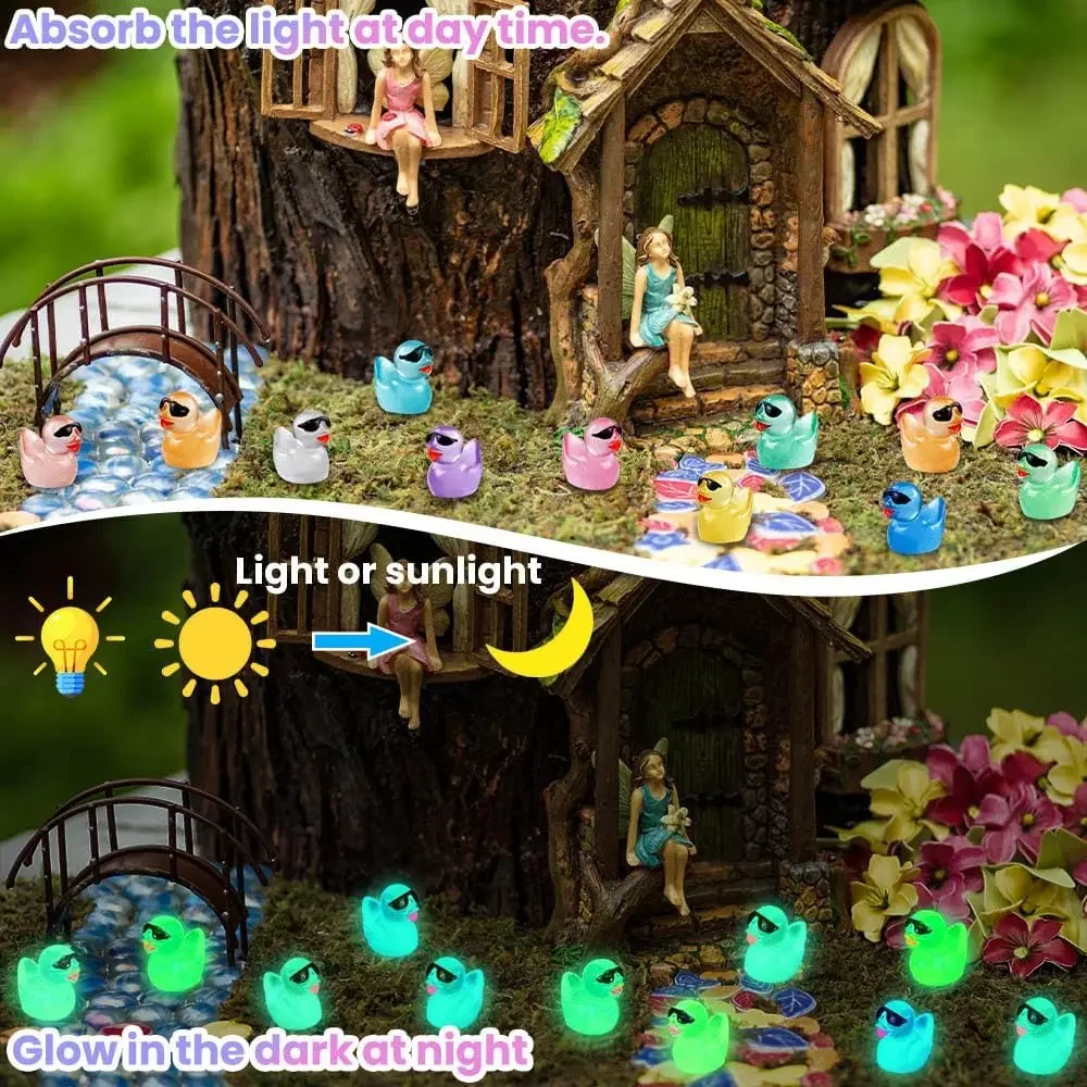 50pc/set Luminous Mini Ducks Figures Colorful Little Tiny Small Resin Ducks for Micro Dollhouse Landscape Aquarium Decorations