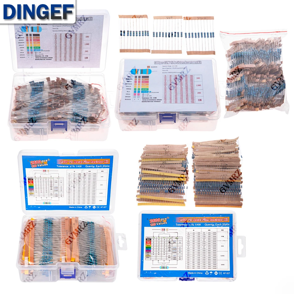 

1/4 Вт, 1/8 Вт, 1/2 Вт, 1 Вт, 2 Вт, комплект металлопленочных резисторов, 130 значений, 0,125 Вт, 0,25 Вт, 0,5 Вт, 1% набор сопротивлений в ассортименте, коробка 1 Вт, 2 Вт