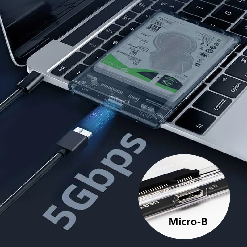 USB Type C Transparent 2.5 Inch External Storage Case SATA to USB 5Gbps HDD SSD Case Hard Drive Enclosure Support For PC Laptops view 5