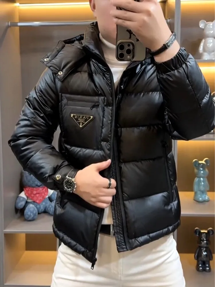 

Thiened down Jaet Men's Winter High Sensation Faion European Sle Hooded Coat Cold Resistance Warmth Breaoat Casual ...