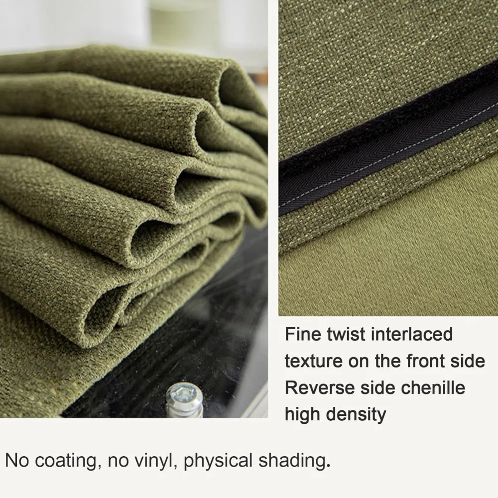 Faux Linen Textured Blackout Curtains, 1 Panel Farmhouse Style Window Drapes for Living Room and Bedroom, Natural Green Tones