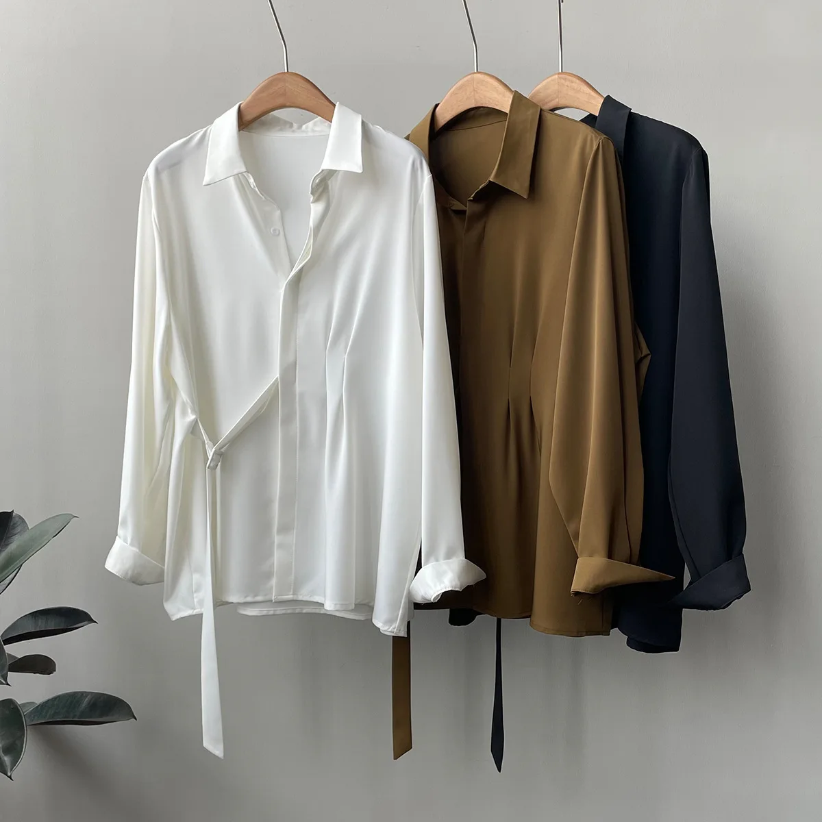 

CGC Spring Autumn Casual Blouses Woman Simple Solid Office Work Shirts Single Breasted Long Sleeves Top Female Loose Shirts