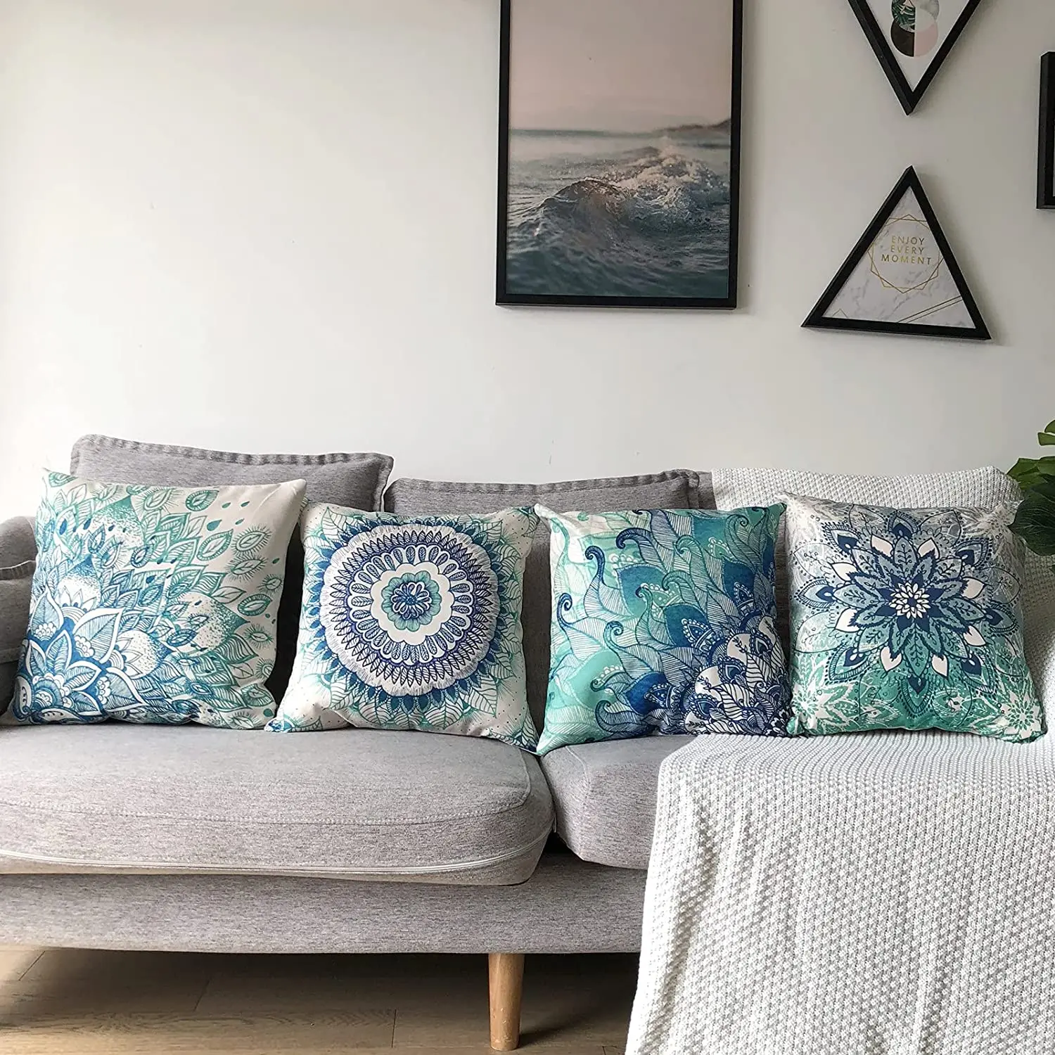 Blue Mandala Linen Cushion Cover for Car Living Room Sofa Bedroom Home Decor, 40x40 45x45 50x50 60x60 Pillowcase