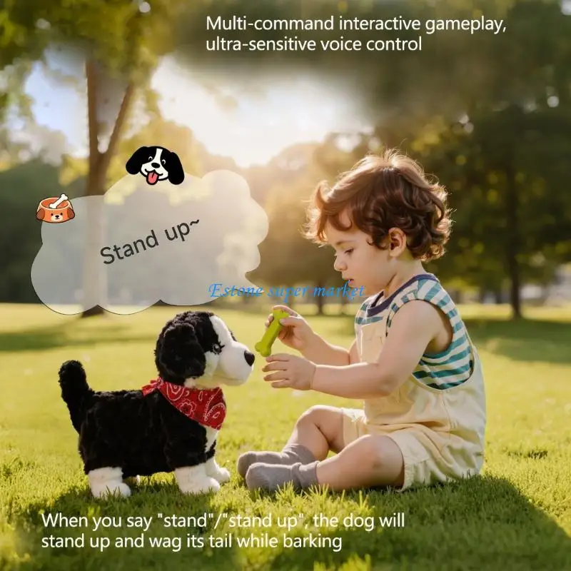 090B Interactive Electric Plush Toy Dog for Children Responds to Voice Commands Like Sit and Stand
