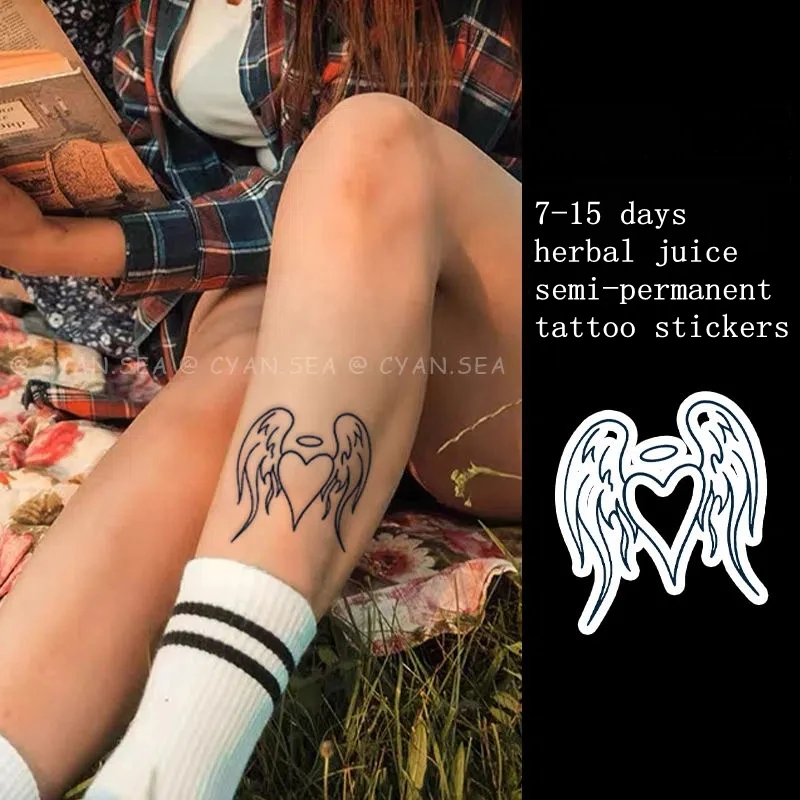 Love Angel Wings Herbal Juice Tattoo Stickers Girl Lasting Waterproof Flower Arm Sexy Temporary Fake Tattoo Tatuajes Temporales