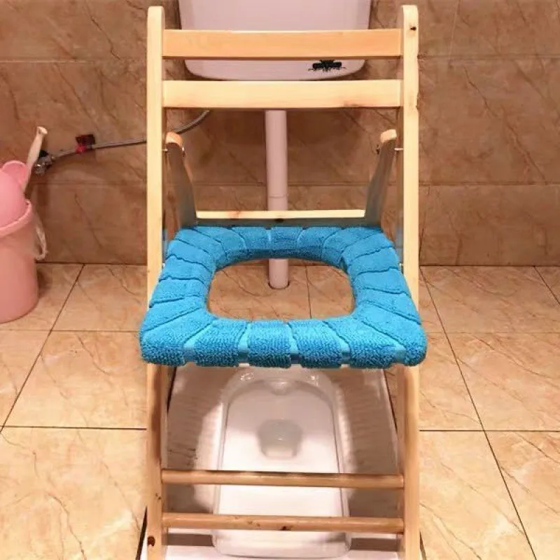 Wooden Commode Chair Portable Toilet Seat Adjustable Height Bedside Potty Solid Wood Frame for Elderly Home Use