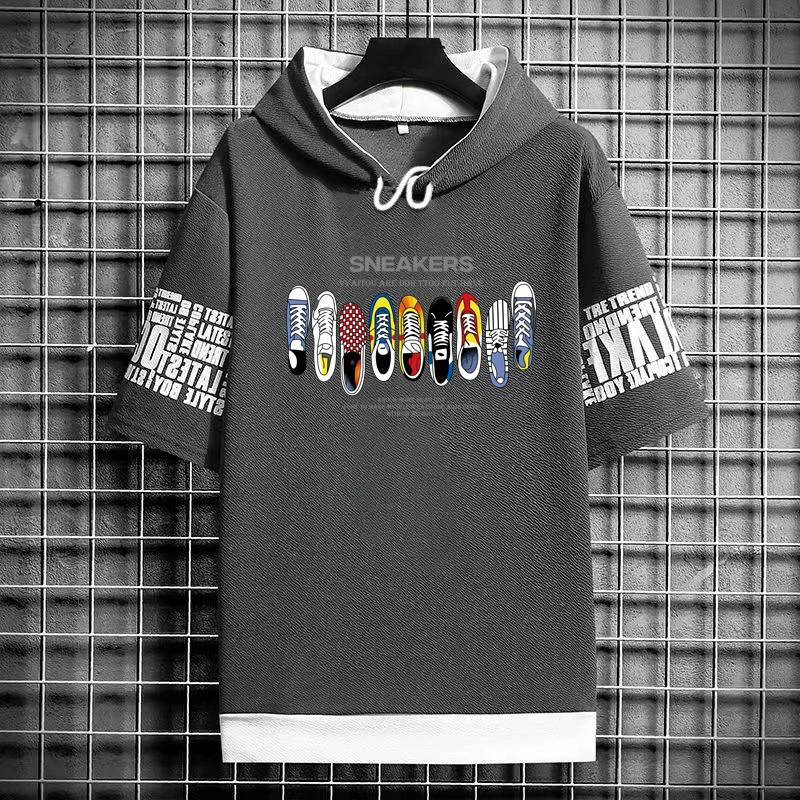 T Shirt for Men Hoodies Summer Sport Clothing Graffiti Sneakers Graphic T-shirt Harajuku Streetwear Top Short Sleeve Sweatshirts
