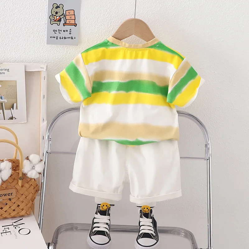 Conjunto de verano para niños pequeños, camisetas de manga corta y pantalones cortos a rayas de lujo, trajes de 2 piezas, ropa de Boutique para bebés, 2024