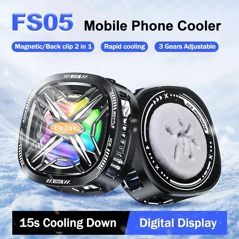 

FS05 Mobile Phone Cooler Magnetic/Back-clip 2 IN 1 Semiconductor Cooling Fan Radiator for IOS Android Digital Display Heat Sink