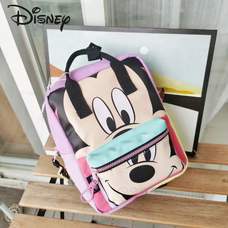 Disney Mickey New Backpack Luxury Brand Fashion Children Backpack PU Leather High Quality Color Blocking Children\'s School Bag