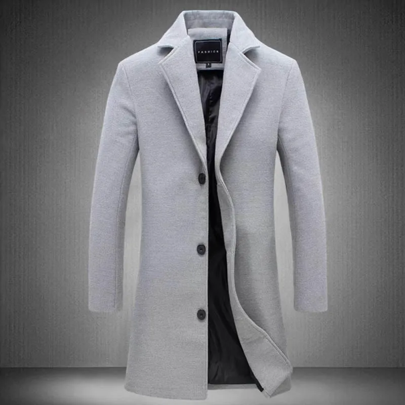 

Elegant Men's Solid Single-Breasted Mid-Length Trench Coat Casual Business Blazers Jacket Suits Overcoat