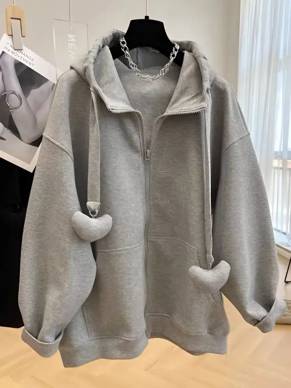 2-300 Pounds Plus Size Premium Hooded Sweatshirt for Women's Spring and Autumn Loose Cardigan Oversized Winter Fleece Jacket