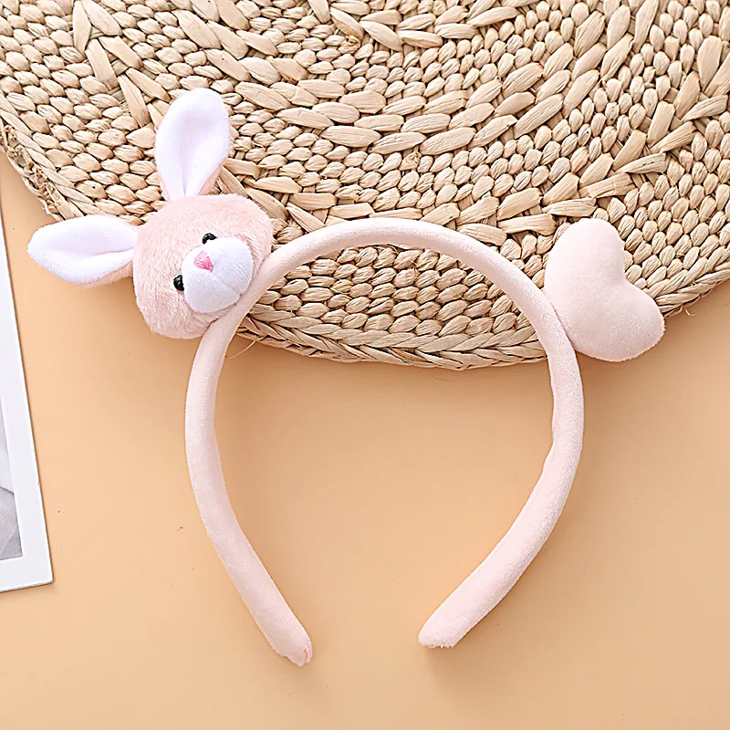 Linda banda para el pelo de conejo rosa, 1 unidad, diadema esponjosa para niñas, gorros de invierno Kawaii, regalo de aumento de volumen