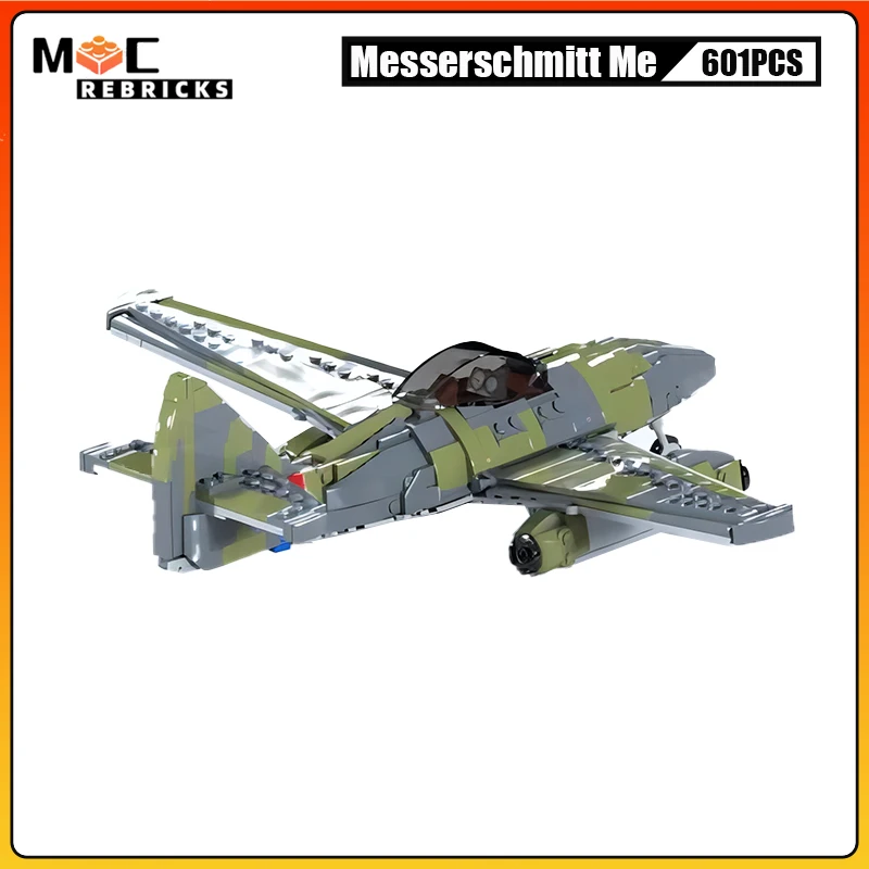 WW2 High-tech Military Army Battle Bomber Messerschmitt Me 262 Jet Fighter MOC Building Blocks Model Kid's Bricks Toys Gifts Set