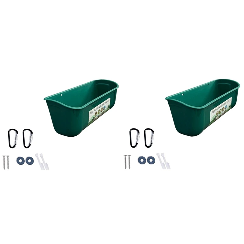 Green 2Pack Duck Feeder Fence Hanging Feed Trough Goose Turkey Trough With Clips Durable Easy To Use