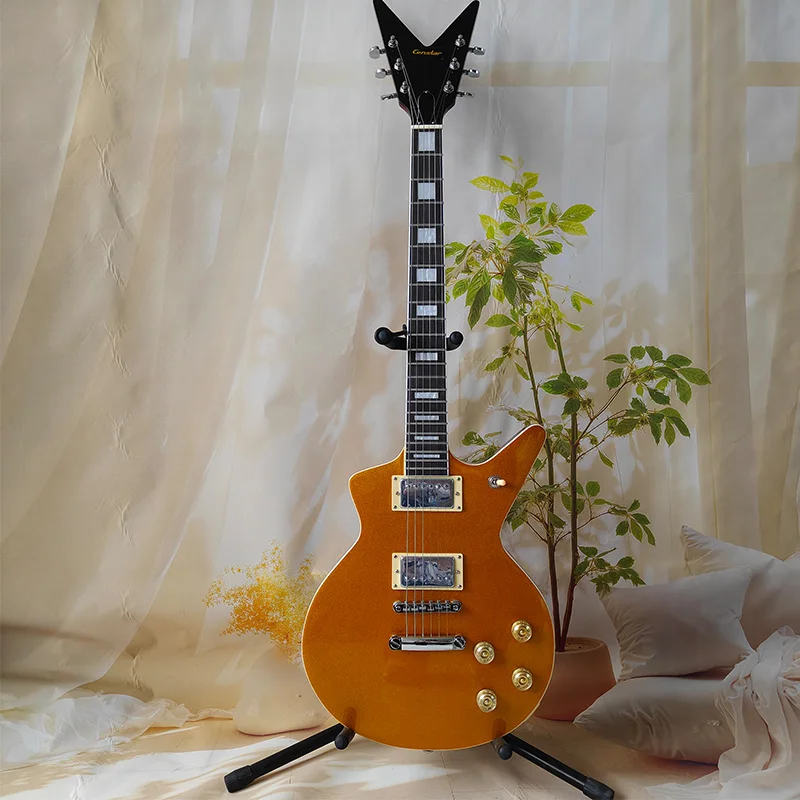 Shaped Electric Guitar, Gold Powder Finish, 22 Frets 6 Strings, High-Quality Pickups