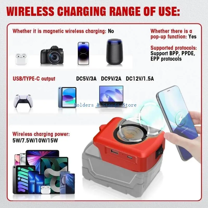 Y4UE Tall Efficiency 15W Radio Charging Dock For 18V Equipment Double USB Harbors Safety Security