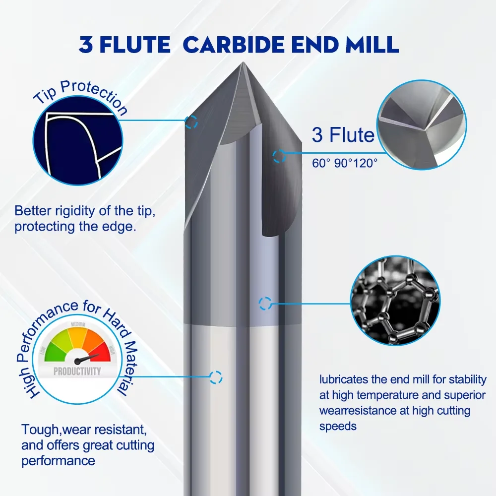 Chamfer Milling Cutter 60 90 120 Degree Carbide Chamfering Mill Deburring Edges V Grove Router Bit 3 Flutes CNC End Mill 2-12mm