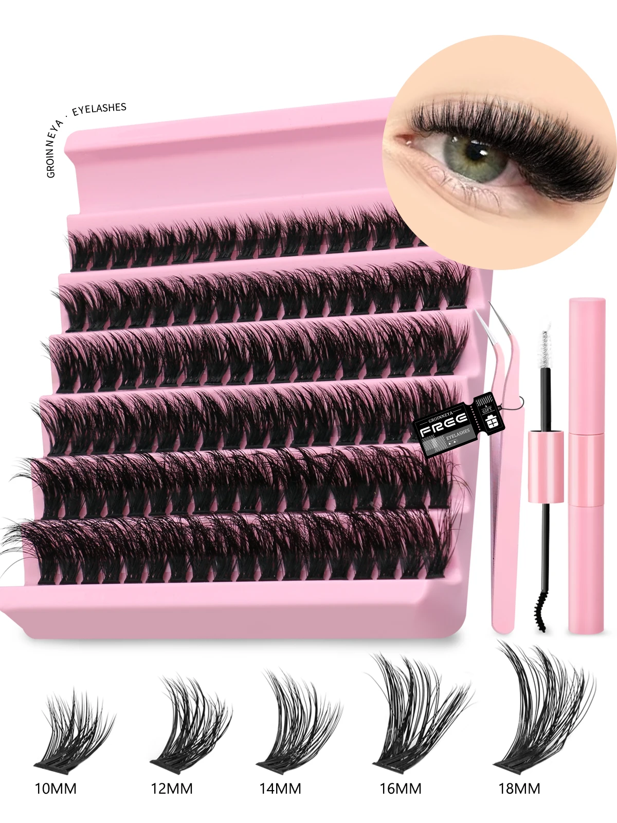 Lasvirey DIY 클러스터 속눈썹 키트 푹신한 속눈썹 연장 세트 자연스러운 볼륨 인조 밍크 속눈썹 혼합 트레이 개별 속눈썹 메이크업